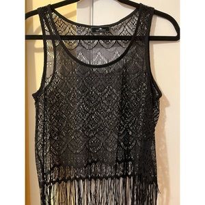 Black fringe crop tank. Boho style!